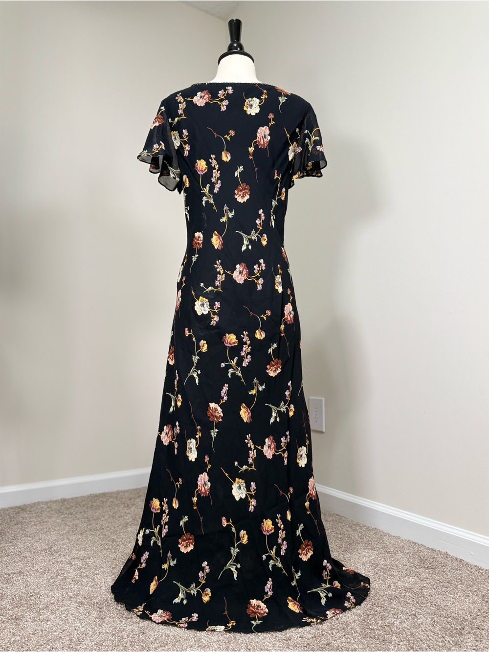 VTG Talbots Black Floral Babydoll Maxi Dress Whimsigoth Y2K 12 - Picture 3 of 11